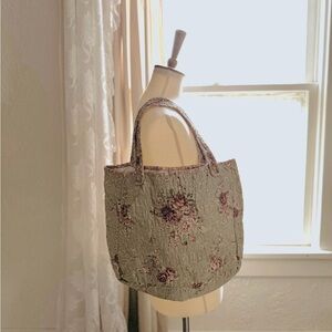 Vintage Floral Rose Cottage Quilted Book Bag Tote